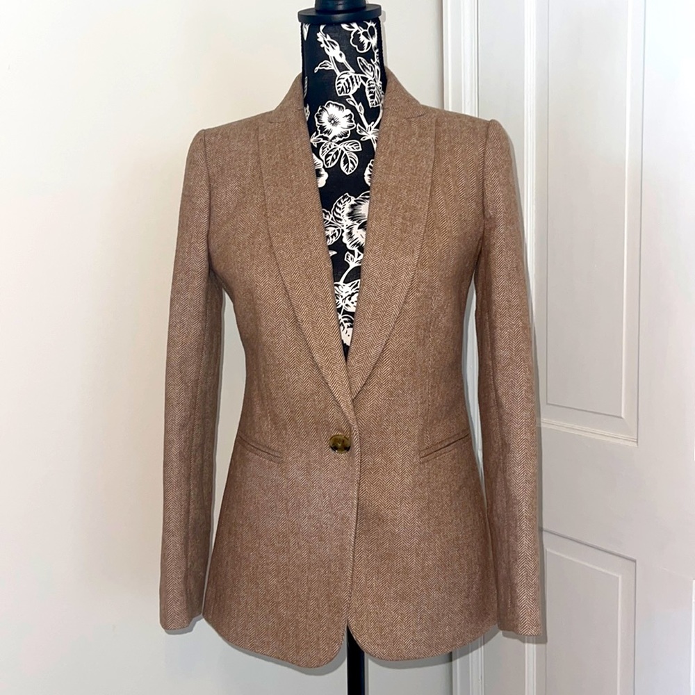 NWT J Crew Twill Blazer, tan and white, women. Size 0 (fits like 2-4)